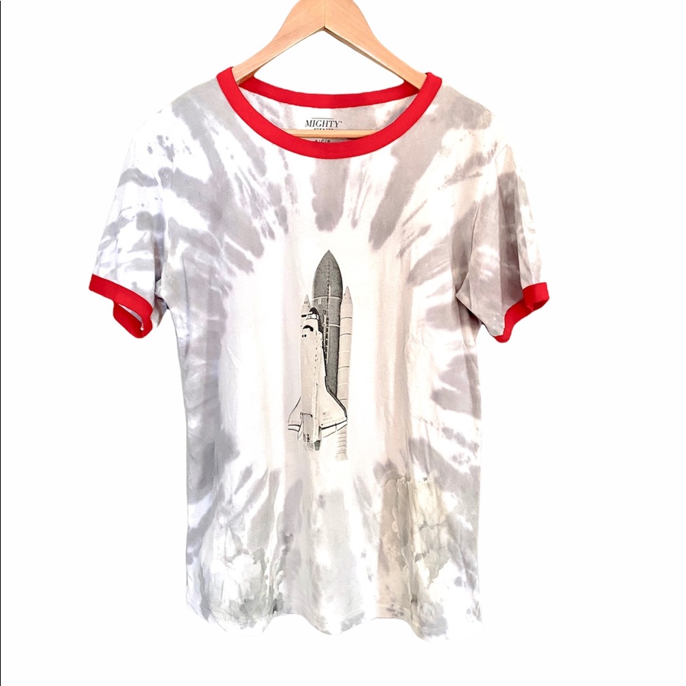 NASA Rocket T Shirt Grey and White Tie Dye Womens Size Small